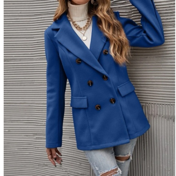 Classic Red Double Breast Button Up Jacket Coat - Picture 12 of 16